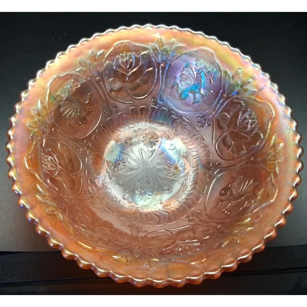 Carnival Glass Bowl  on‎ Pedestal with Dragon and Lotus pattern